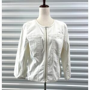 Sigrid Olsen Jacket, Cream Full Zip Blazer, Satin Trim, Women’s Size 14